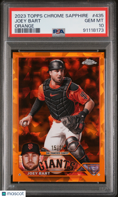 2023 Topps Chrome Sapphire Joey Bart #435 Orange 15/25 PSA 10