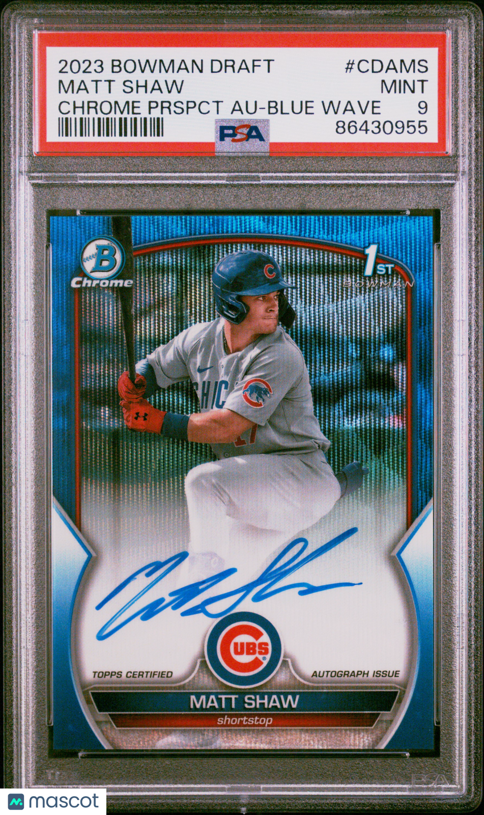 2023 Bowman Draft Chrome Prospect Auto Matt Shaw #Cdams Prspct Blue Wave PSA