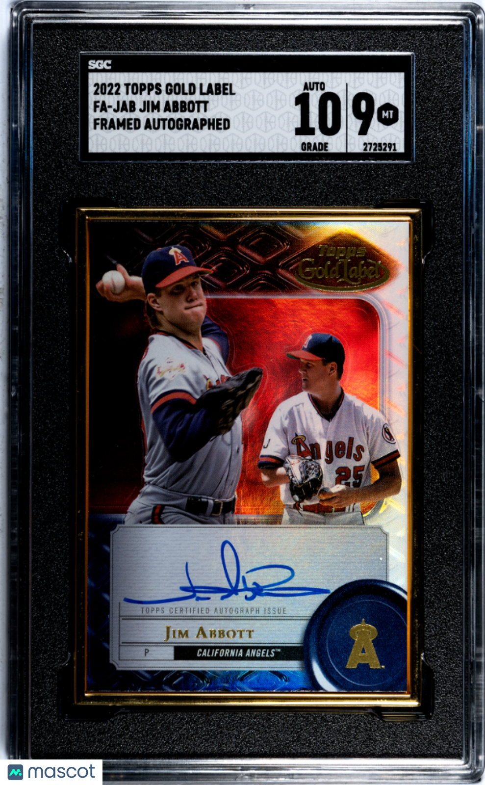 2022 Topps Gold Label Jim Abbott #Fa-Jab Framed Autograph Sgc 9 Auto 10