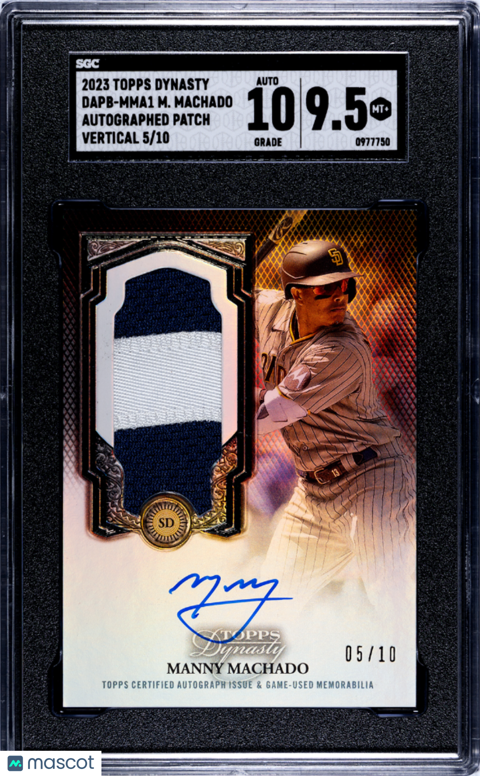 2023 Topps Dynasty Manny Machado #Dapb-Mma1 Patch Vertical Sgc 9.5 Auto 10