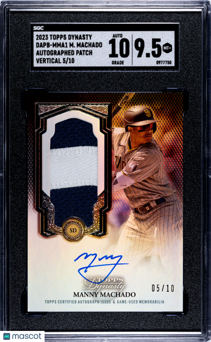 2023 Topps Dynasty Manny Machado #Dapb-Mma1 Patch Vertical Sgc 9.5 Auto 10