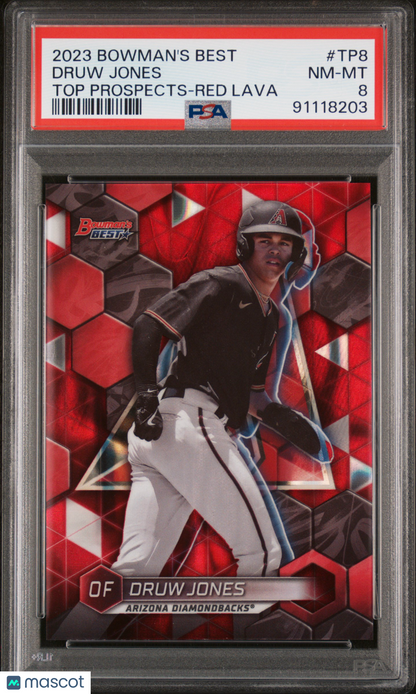 2023 Bowman's Best Top Prospects Druw Jones #Tp8 Red Lava PSA 8