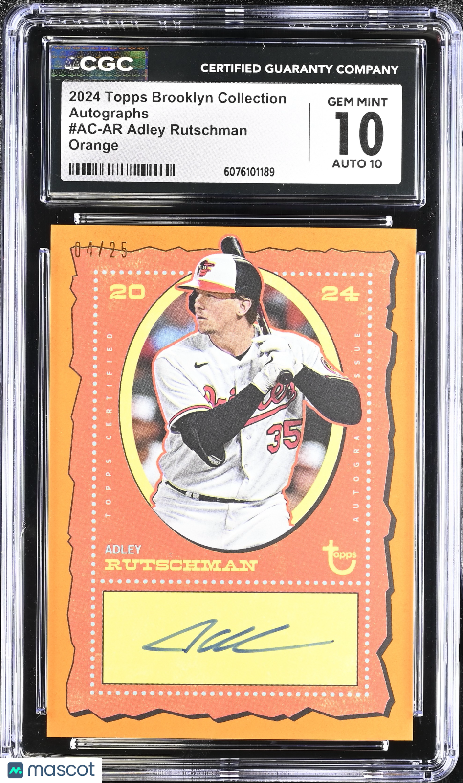2024 Topps Brooklyn Collection Adley Rutschman #Ac-Ar Orange 04/25 Auto CGC 10