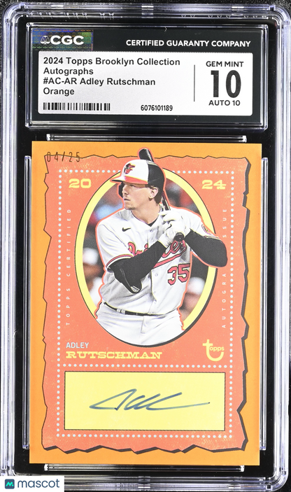 2024 Topps Brooklyn Collection Adley Rutschman #Ac-Ar Orange 04/25 Auto CGC 10