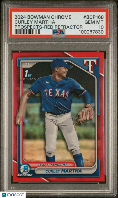2024 Bowman Chrome Prospects Curley Martha #Bcp168 Red Refractor 1/5 PSA 10