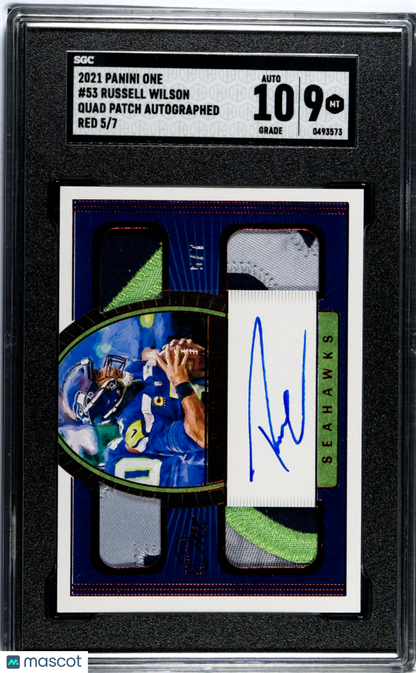 2021 Panini One Russell Wilson #53 Quad Patch Autograph Red Sgc 9 Auto 10