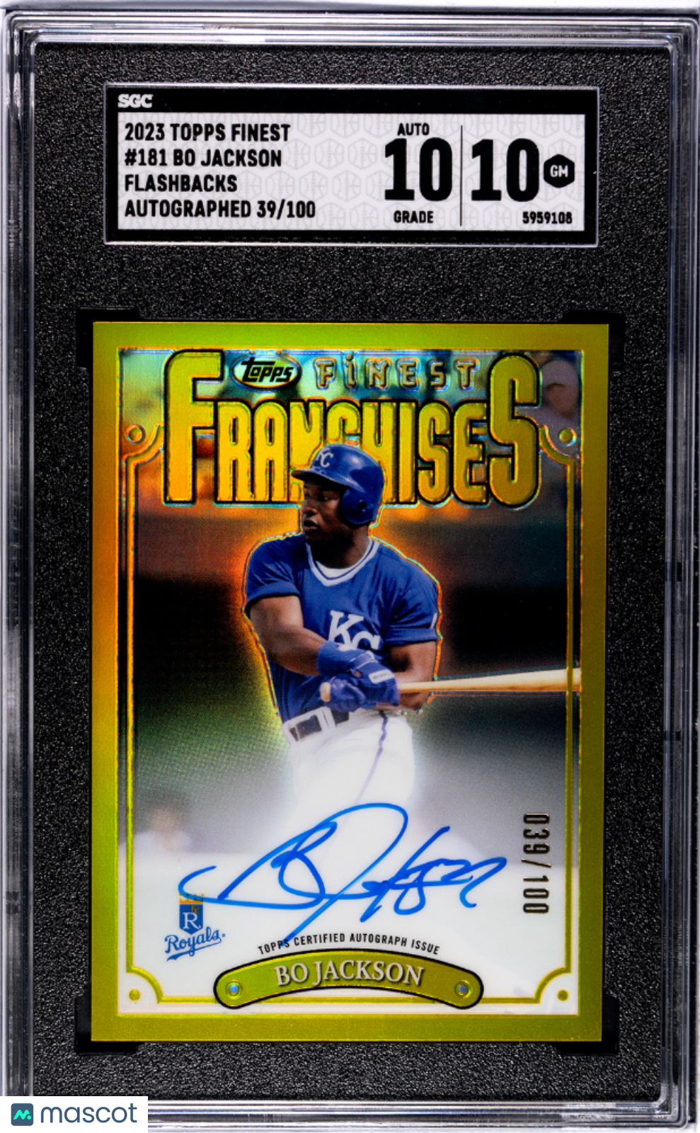 2023 Topps Finest Flashbacks Bo Jackson #181 Autograph Sgc 10 Auto 10