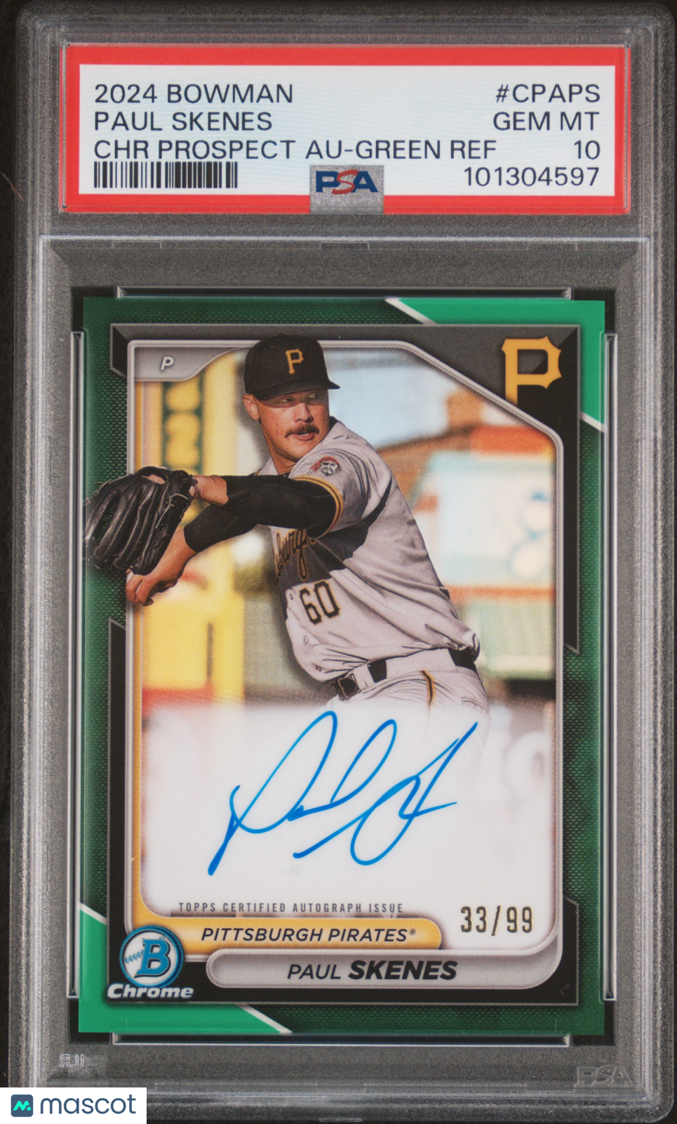 2024 Bowman Chrome Prospect Autographs Paul Skenes #Cpaps Green Ref 33/99 PSA 10
