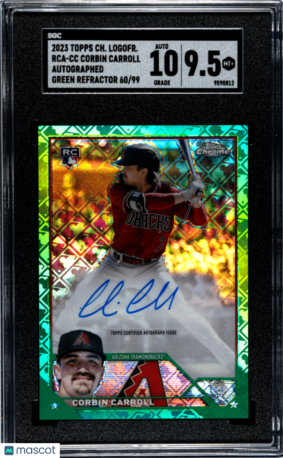 2023 Topps Chrome Logofractor Corbin Carroll #Rca-Cc Auto Green Sgc 9.5 Auto 10