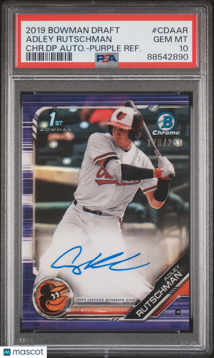 2019 Bowman Draft Chrome Auto Adley Rutschman #Cdaar Chr. Dp 170/250 PSA 10