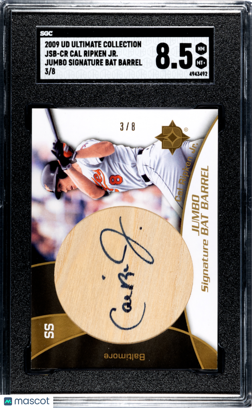 2009 Upper Deck Ultimate Cal Ripken Jr. #Jsb-Cr Jumbo . Bat Barrel Sgc 8.5