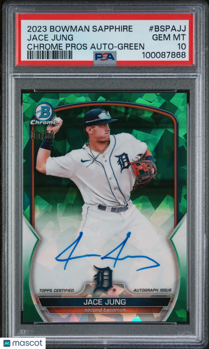 2023 Bowman Sapphire Edition Prospects Auto Jace Jung #Bspajj Green /50 PSA 10