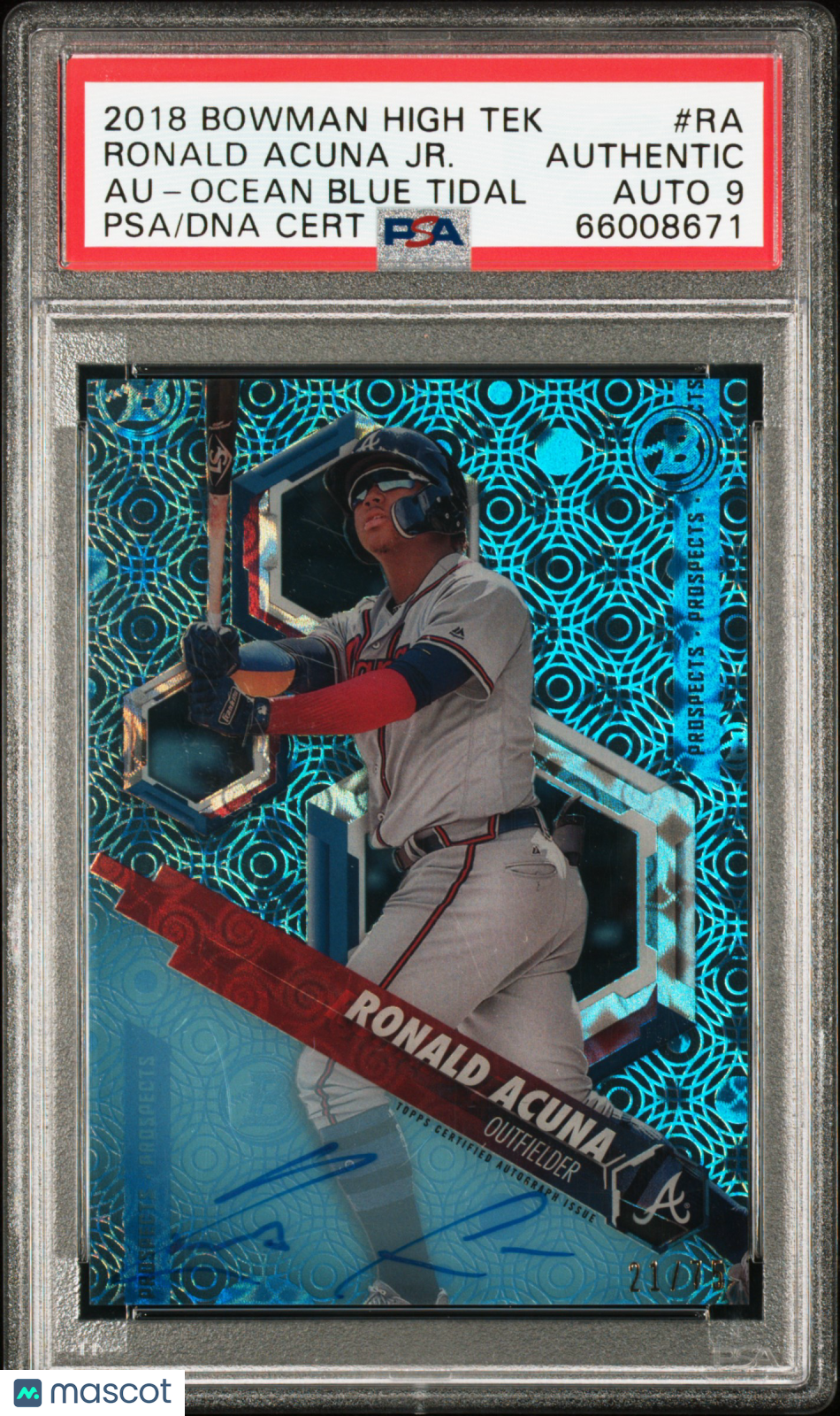 2018 Bowman High Tek Ronald Acuna #Ra Au Ocean Blue Tidal PSA A Auto 9