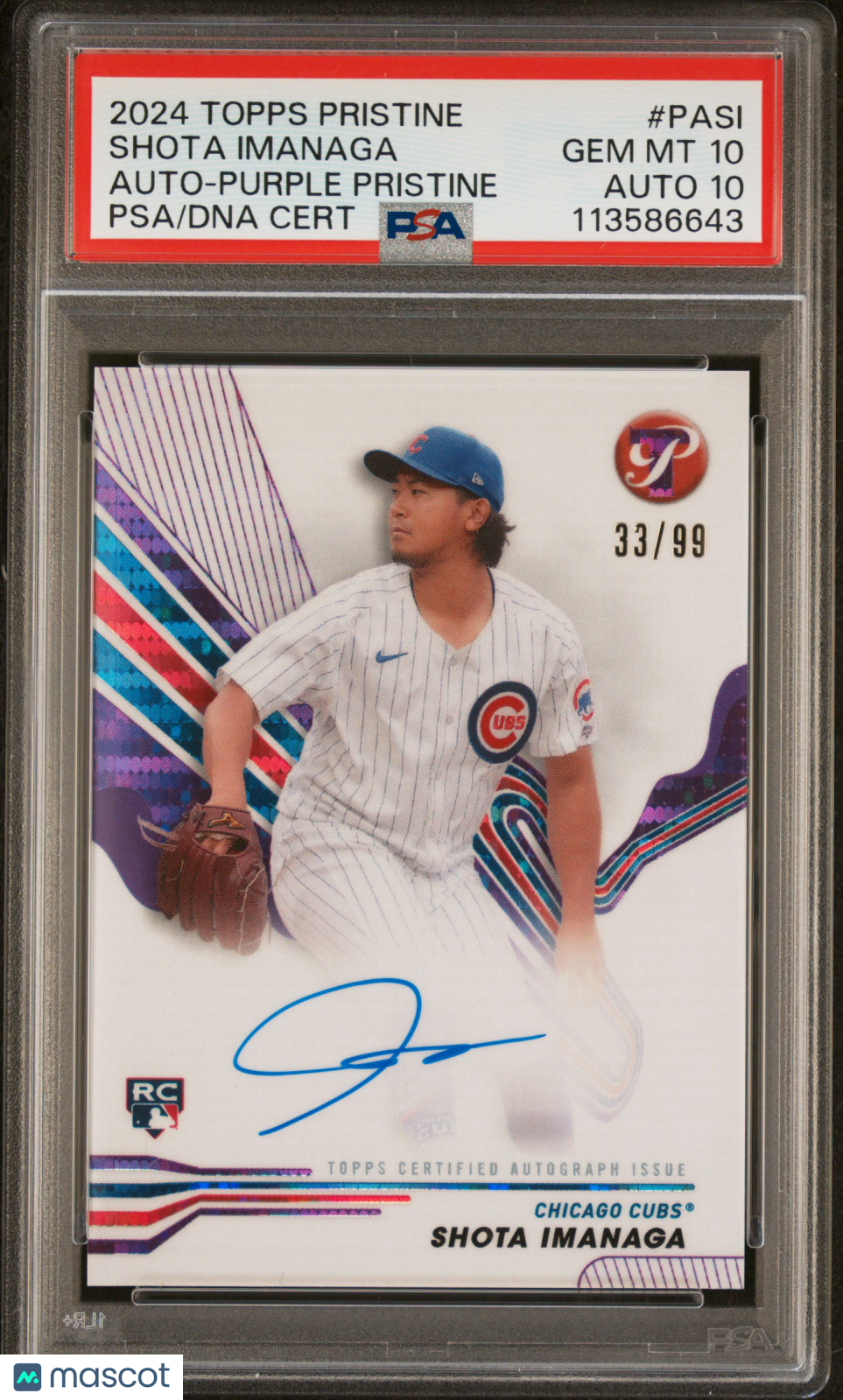 2024 Topps Pristine Pristine Auto Shota Imanaga #Pasi Purple /99 PSA 10 Auto 10
