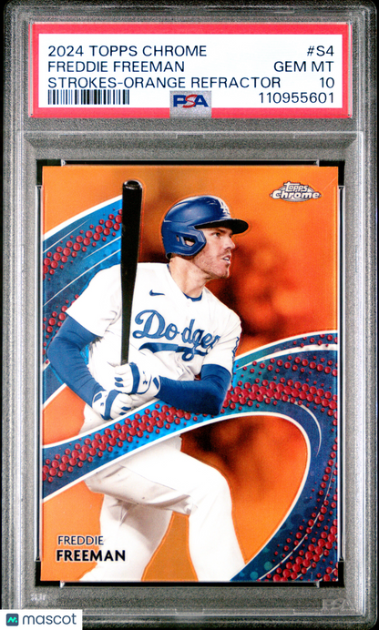 2024 Topps Chrome Strokes Freddie Freeman #S4 Orange Refractor PSA 10