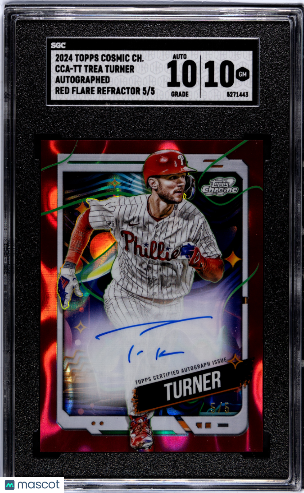 2024 Topps Cosmic Chrome Trea Turner #Cca-Tt Autograph Red Flare Sgc 10 Auto 10