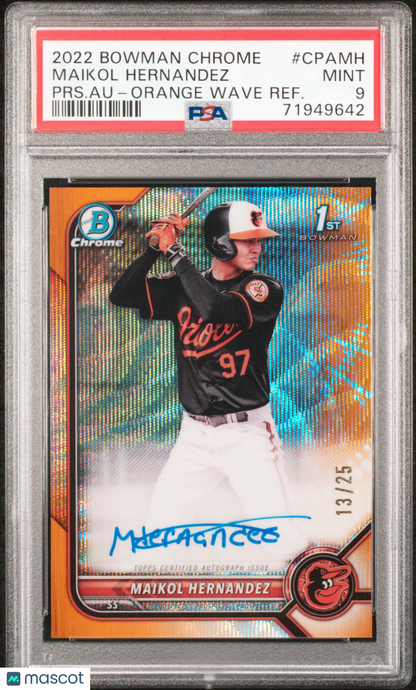 2022 Bowman Prospect Auto Maikol Hernandez Au Orange Wave Refractor /25 PSA