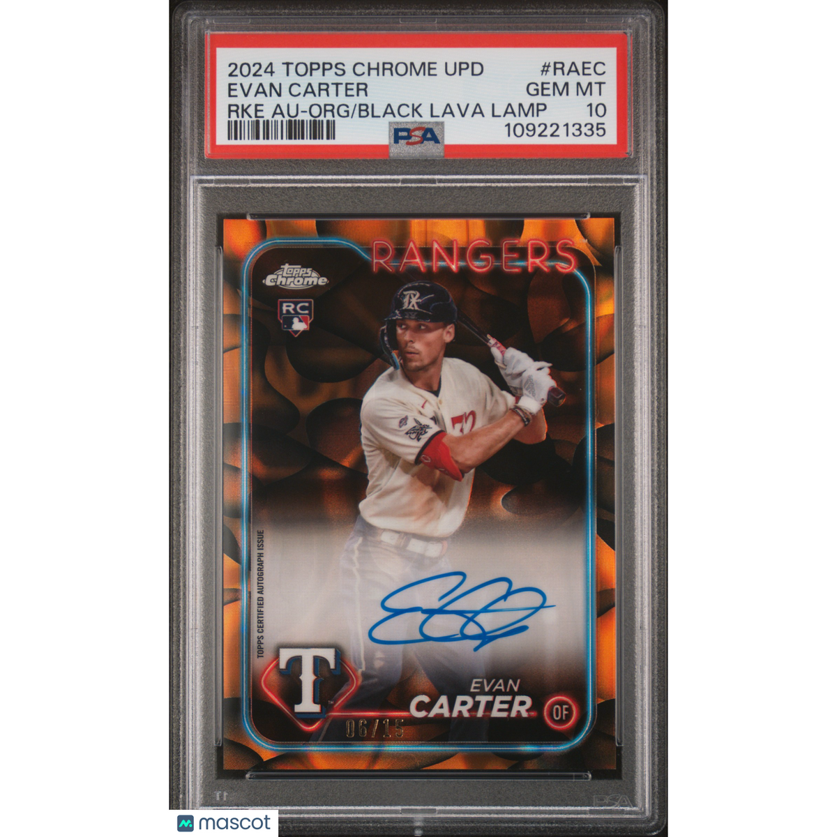 2024 Topps Chrome Update Rcauto Evan Carter #Raec Rke Org Black Lava Lamp PSA 10