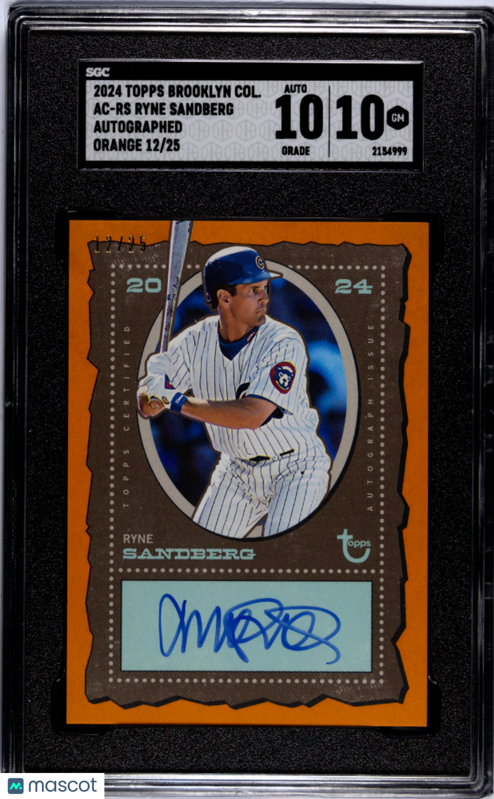2024 Topps Brooklyn Collection Ryne Sandberg #Ac-Rs Orange Sgc 10 Auto 10