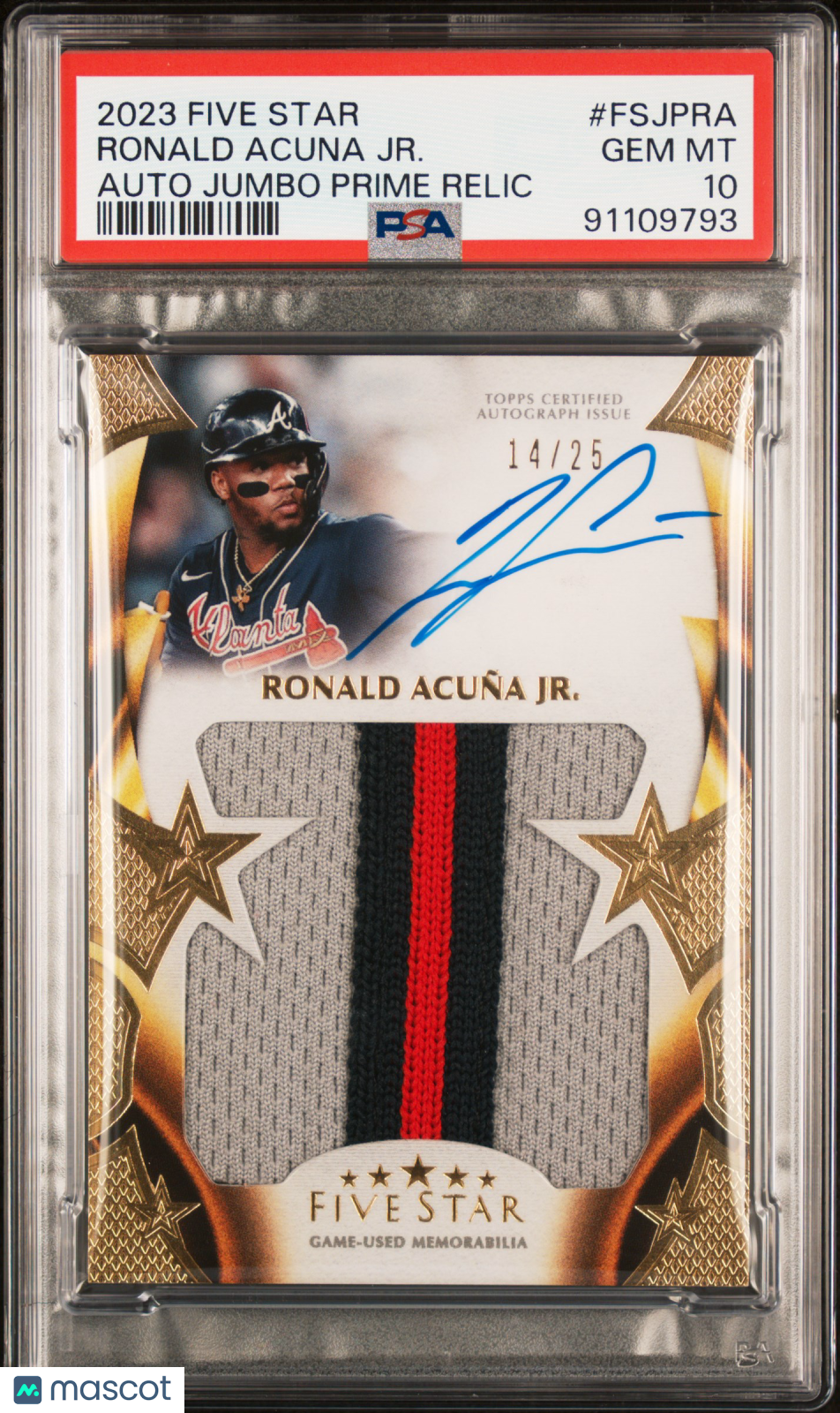 2023 Topps Five Star Auto Prime Relics Ronald Acuna Jr. #Fsjpra 14/25 PSA 10
