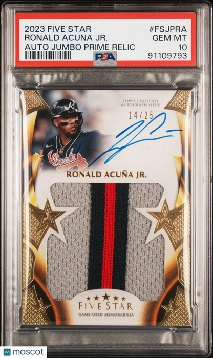 2023 Topps Five Star Auto Prime Relics Ronald Acuna Jr. #Fsjpra 14/25 PSA 10