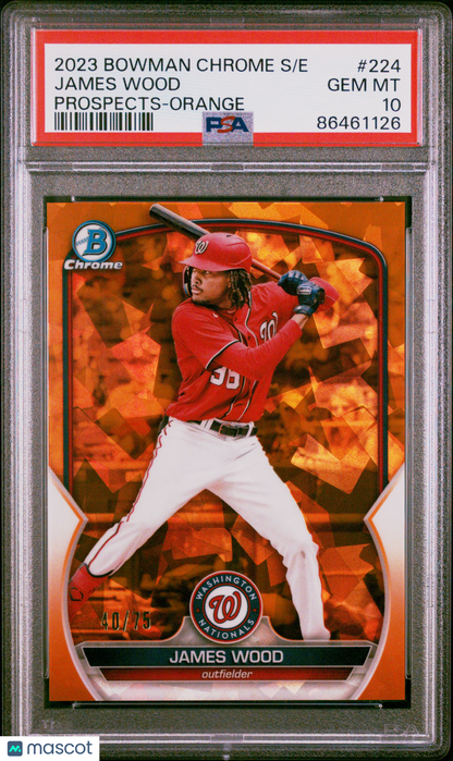 2023 Bowman Chrome Sapphire Prospects James Wood #224 Orange 40/75 PSA 10