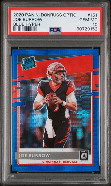 Joe Burrow 2020 Panini Donruss Optic Blue Hyper Prizm PSA 10