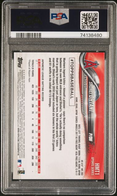 Shohei Ohtani 2018 Topps Chrome Update Rc #Hmt1 PSA 9