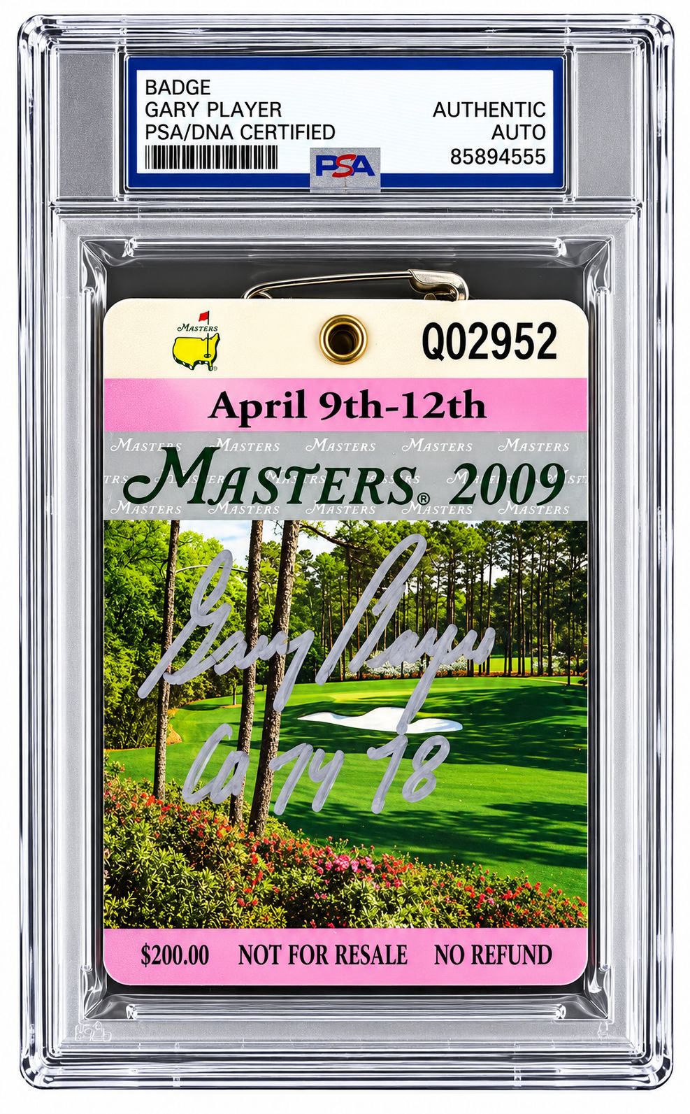 Gary Player Signed 2009 Masters Augusta National Badge 61 74 78 PSA 85894555