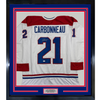 Framed Autographed/Signed Guy Carbonneau 35x39 Montreal White Hockey Jersey JSA COA