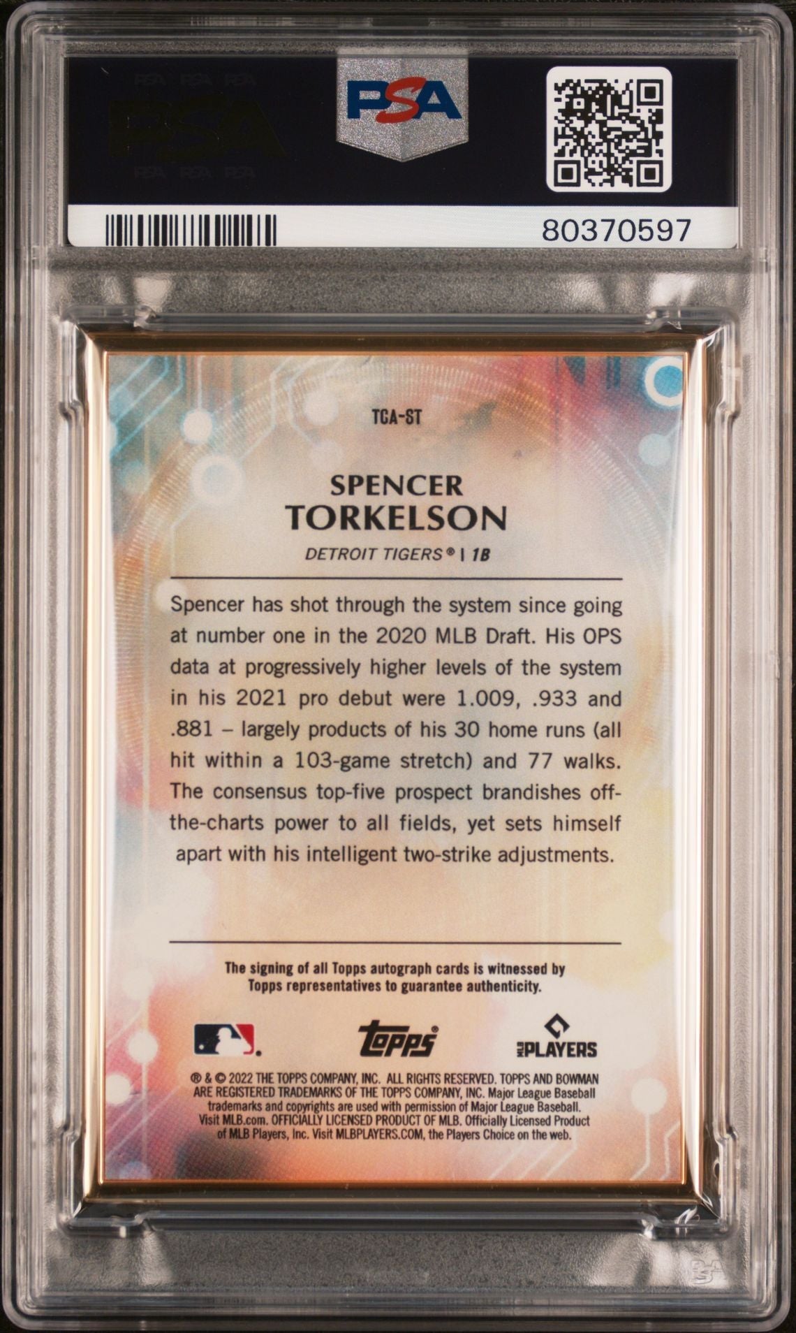 Spencer Torkelson 2022 Bowman Transcendent Emerald Autograph Rookie Card #'D 4/5 PSA 9
