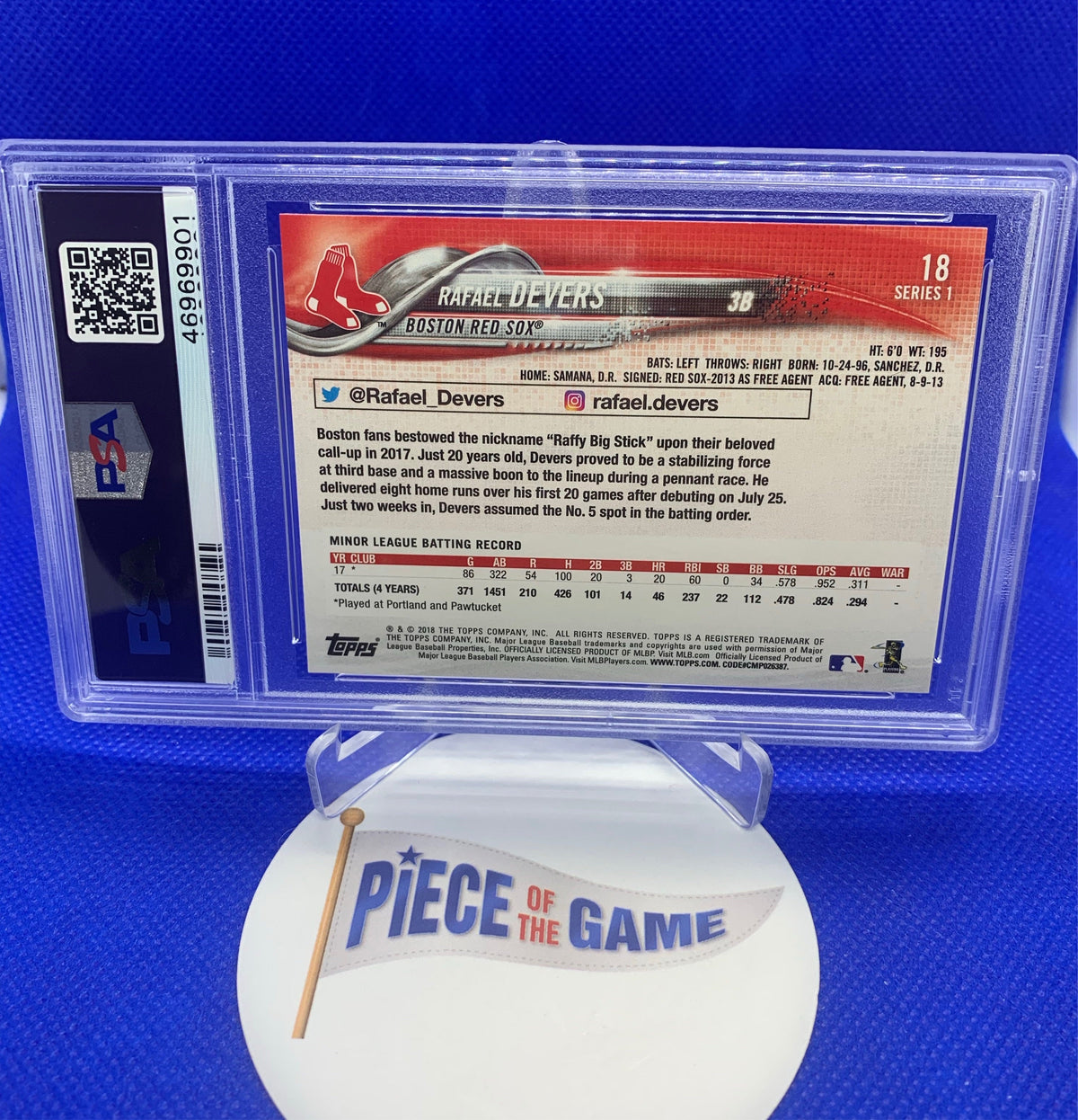 Rafael Devers 2018 Topps Series 1 PSA 10 Batting Rc