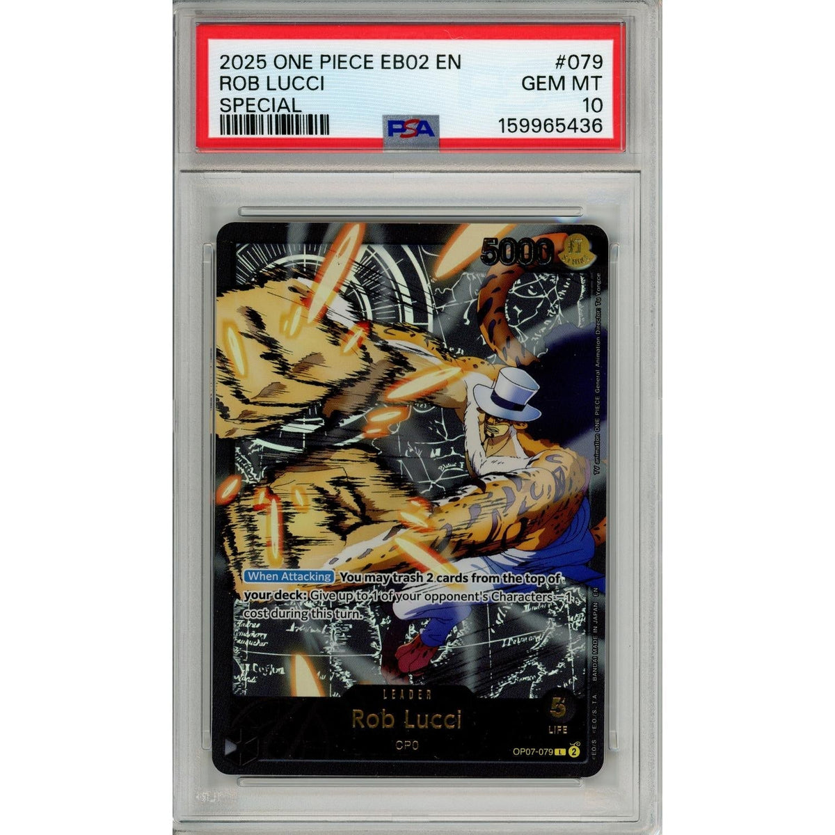 One Piece Graded: Rob Lucci Eb02 Special Leader (2025) PSA 10