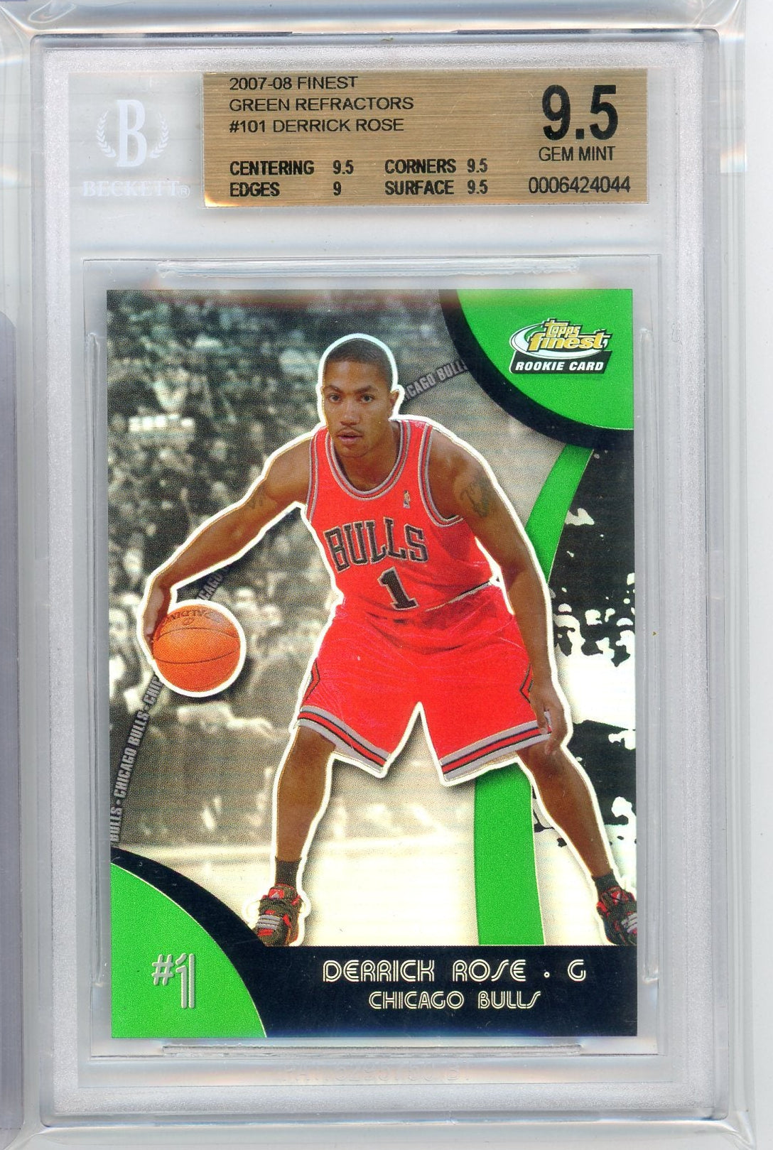 Derrick Rose 2007-08 Topps Finest Green Refractor Rookie Card #'D 053/149 BGS 9.5