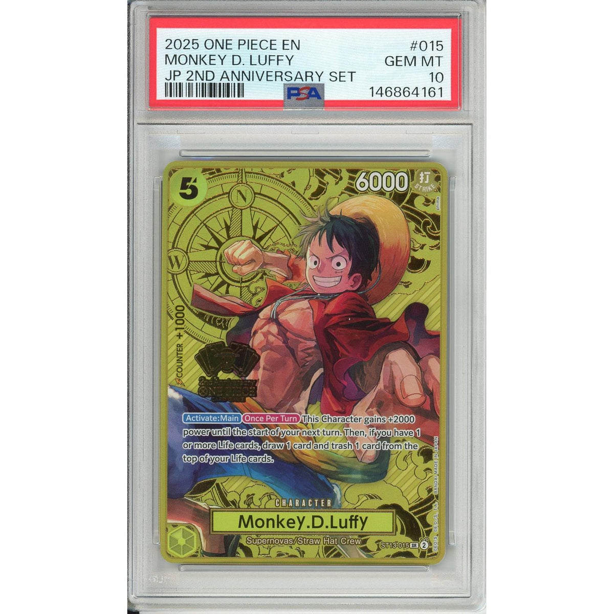 One Piece Graded: Monkey D. Luffy 2Nd Anniversary Set St13-015 PSA 10