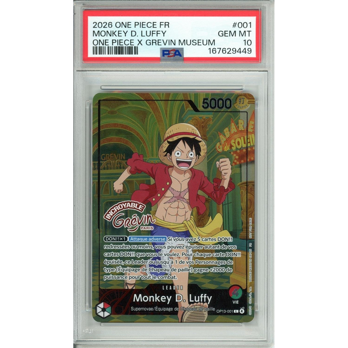 One Piece Graded. Monkey D. Luffy Op13-001 Grevin Museum (2026) PSA 10