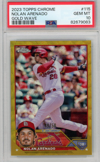 Nolan Arenado 2023 Topps Chrome Gold Wave Refractor #'D 49/50 PSA 10