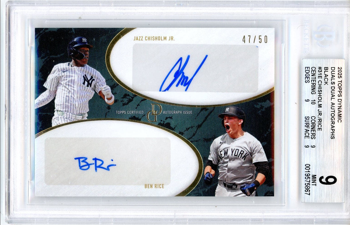 Jazz Chisholm Jr. Ben Rice 2025 Topps Dynamic Duals Autograph Black #'D 47/50 BGS 9