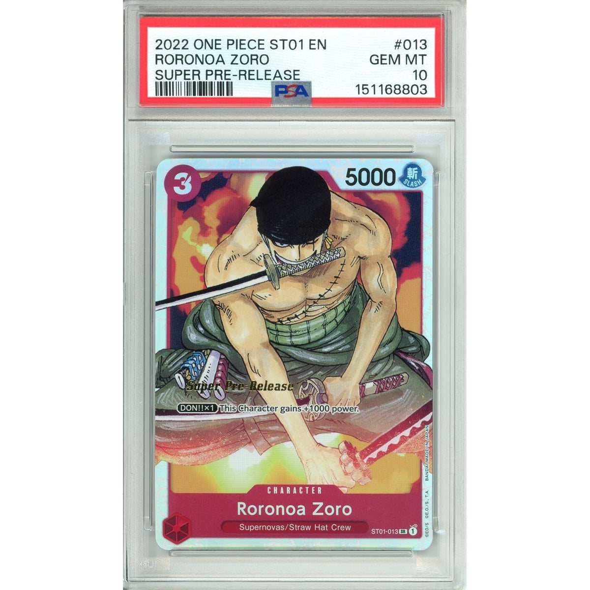 One Piece Graded: Roronoa Zoro St01-013 Super Pre-Release (2022) PSA 10