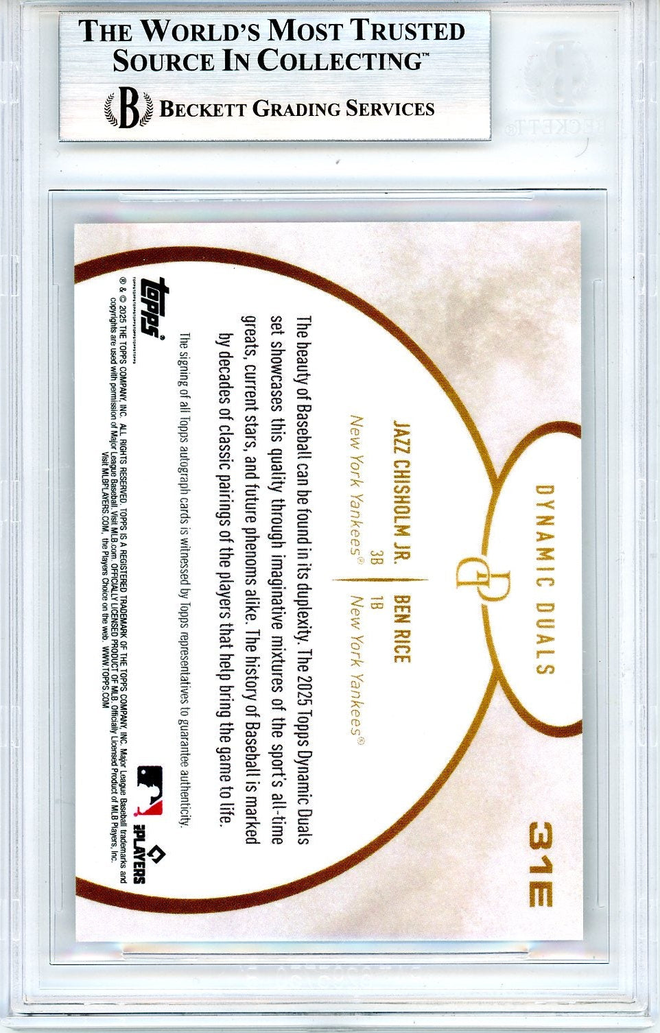 Jazz Chisholm Jr. Ben Rice 2025 Topps Dynamic Duals Autograph Black #'D 47/50 BGS 9