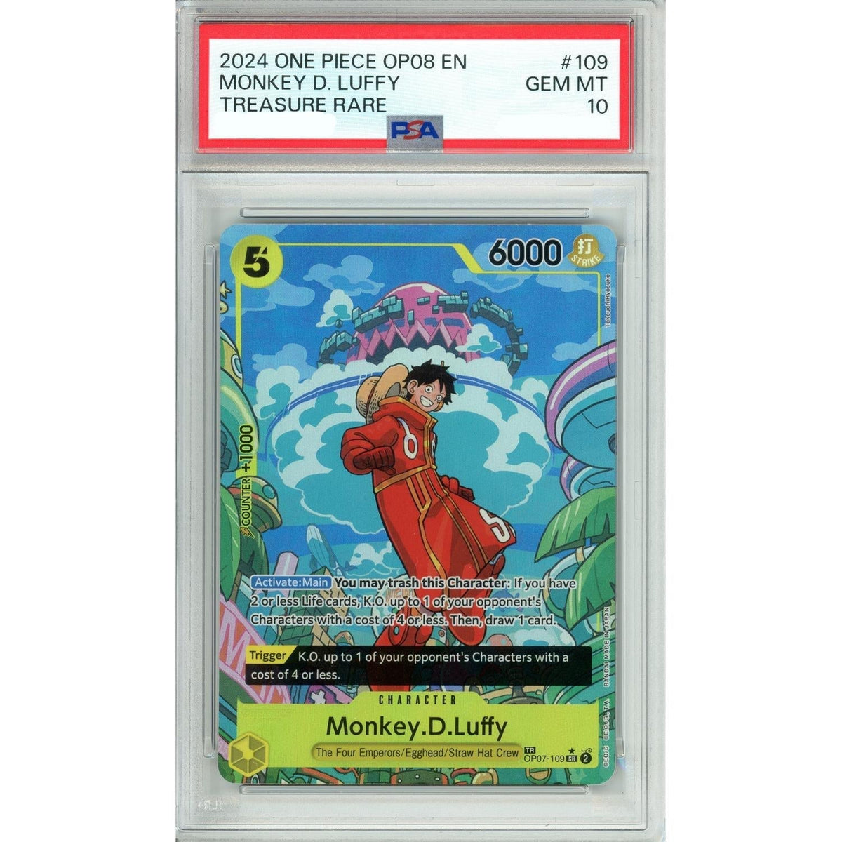 One Piece Graded: Monkey D. Luffy Op07-109 Treasure Rare (2024) PSA 10
