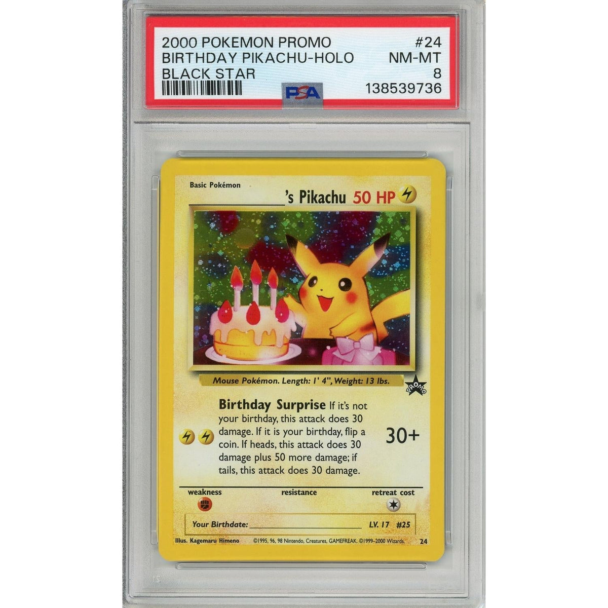 Pokemon Graded: Birthday Pikachu #24 Wotc Promo (2000) Holo PSA 8