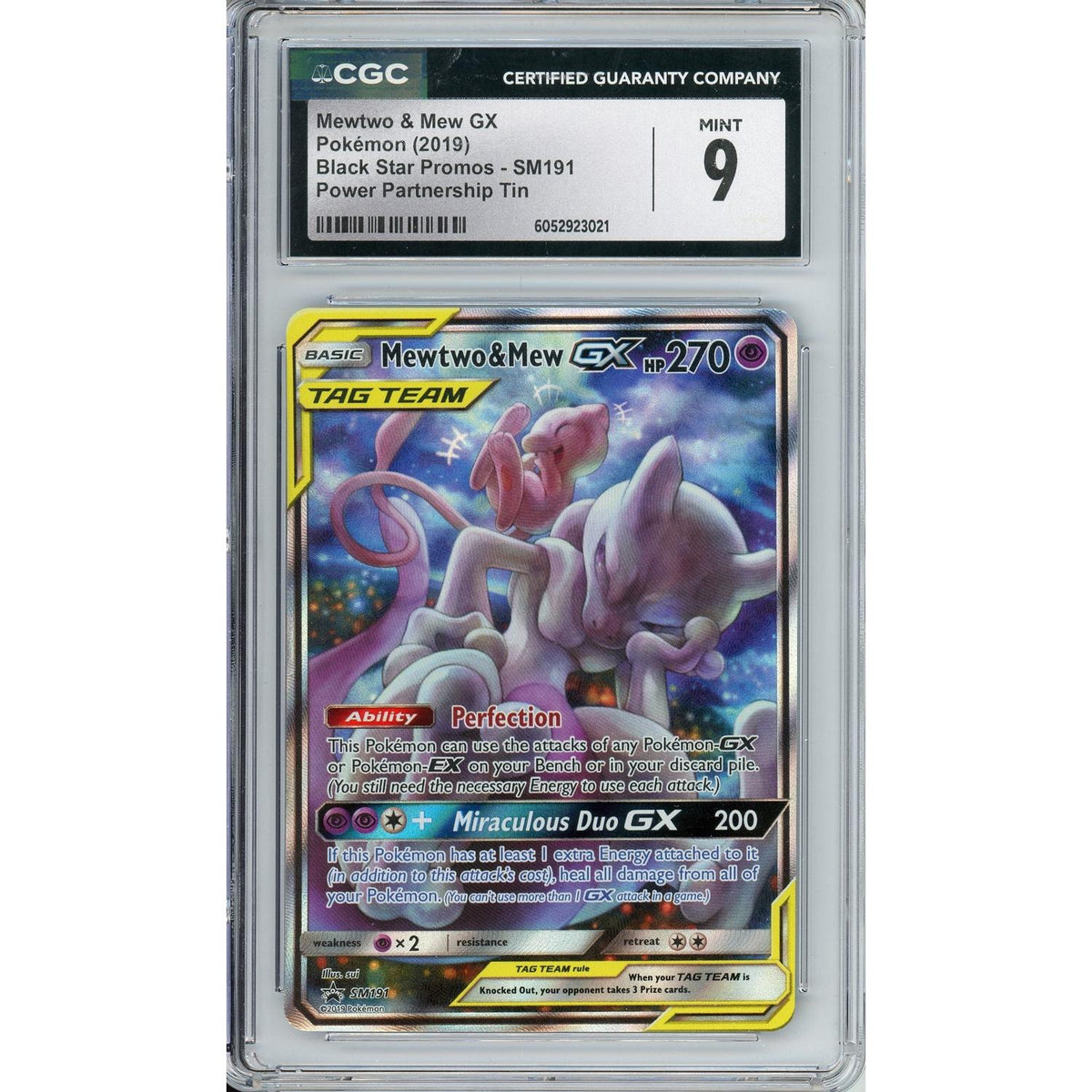 Pokemon Graded: Mewtwo & Mew Gx #Sm191 Power Partnership Tin (2019) Holo CGC 9