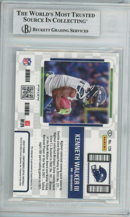 Kenneth Walker 2022 Panini Contenders Optic Black Pulsar Rookie Autograph #'D 2/8 BGS 9