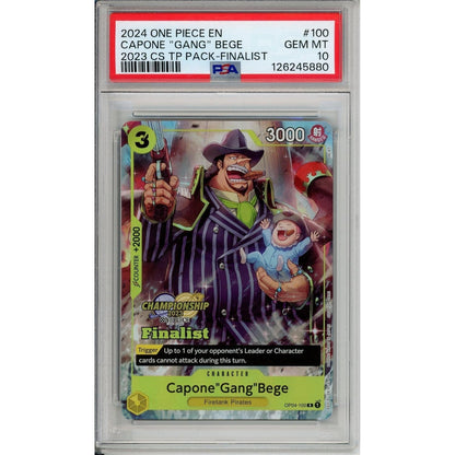 One Piece Graded: Capone "Gang" Bege Op04-100 Champions Top Player Finalist Pack (2024) PSA 10