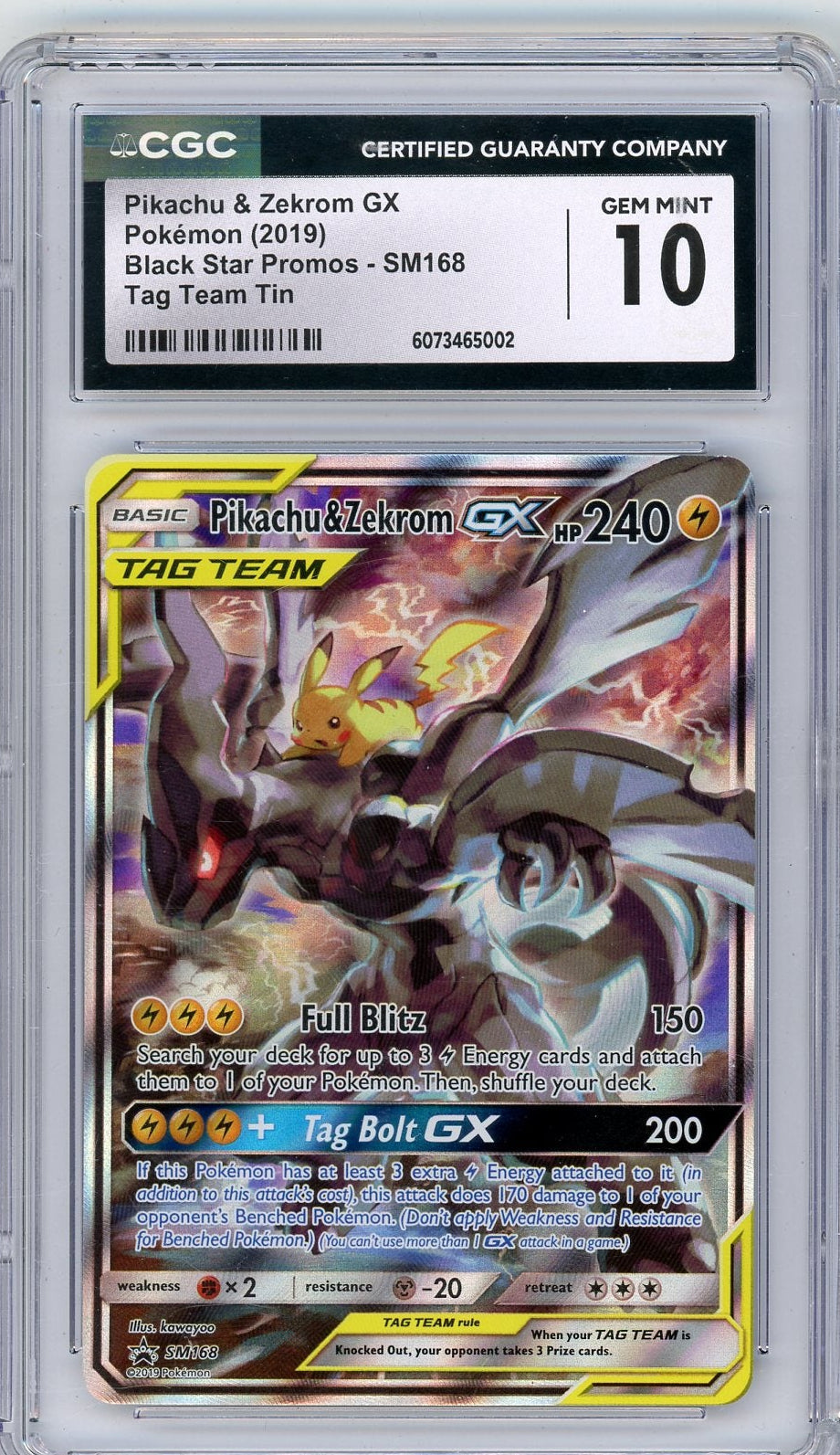 Pikachu & Zekrom Gx 2019 Pokemon Black Star Promo #Sm168 CGC 10