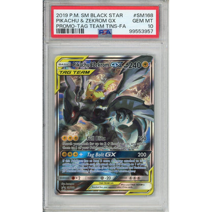 Pokemon Graded: Pikachu & Zekrom Gx #Sm168 Tag Team Promo Full Art (2019) PSA 10
