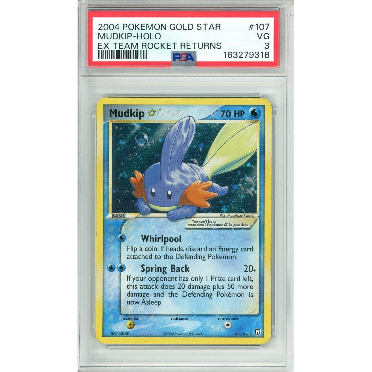 Pokemon Graded: Mudkip Gold Star 107/109 Ex Team Rocket Returns (2004) PSA 3