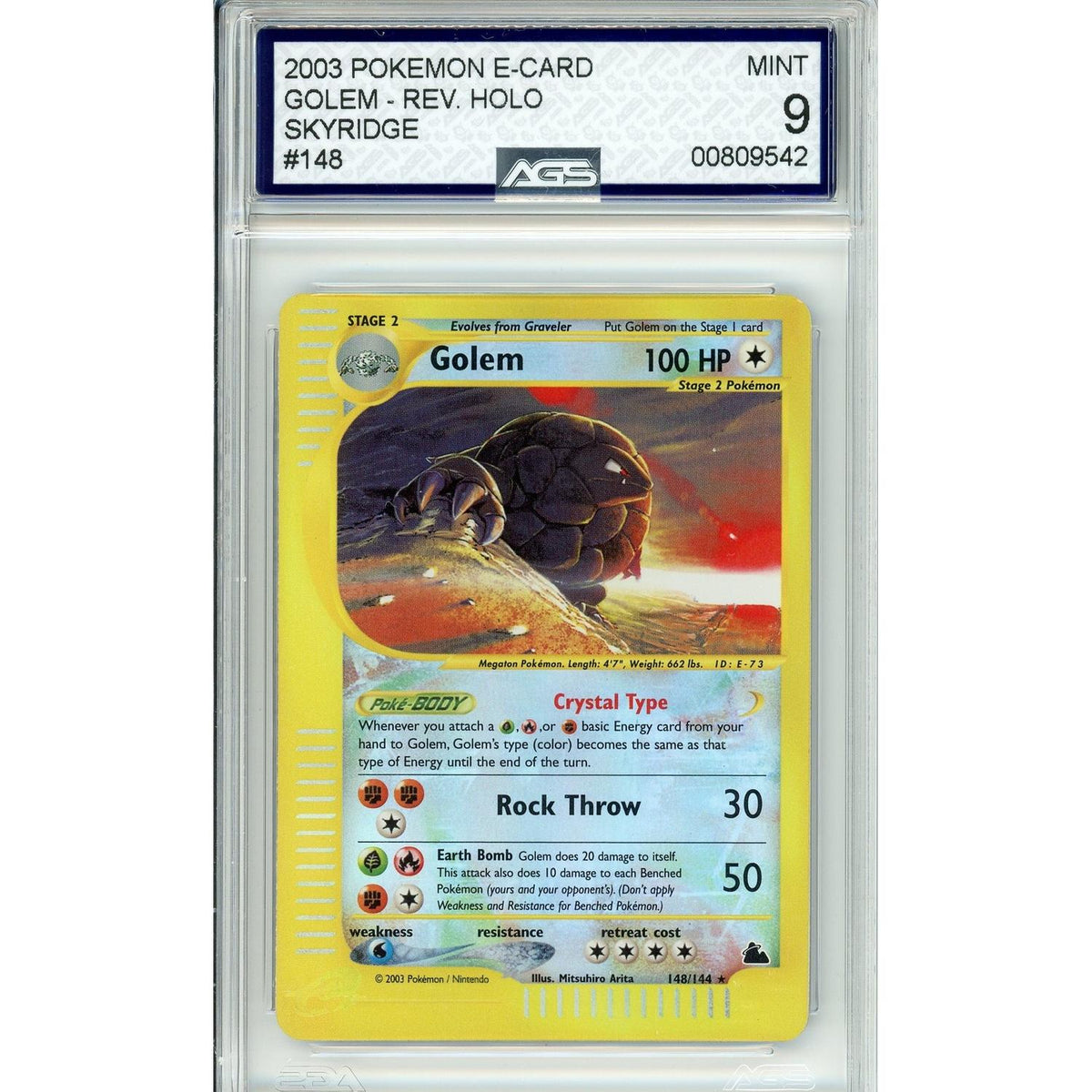 Pokemon Graded: Golem 148/144 Skyridge (2003) Reverse Holo Ags 9