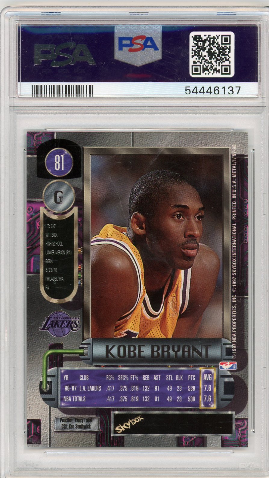 Kobe Bryant 1997 Metal Universe #81 PSA 9